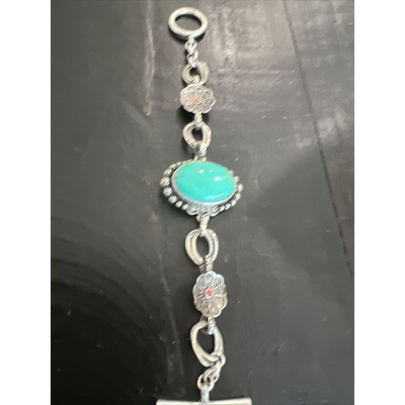 Lucky Brand Jewelry - Lucky Brand Faux Turquoise Chain Link Chunky Bracelet Silver Tone